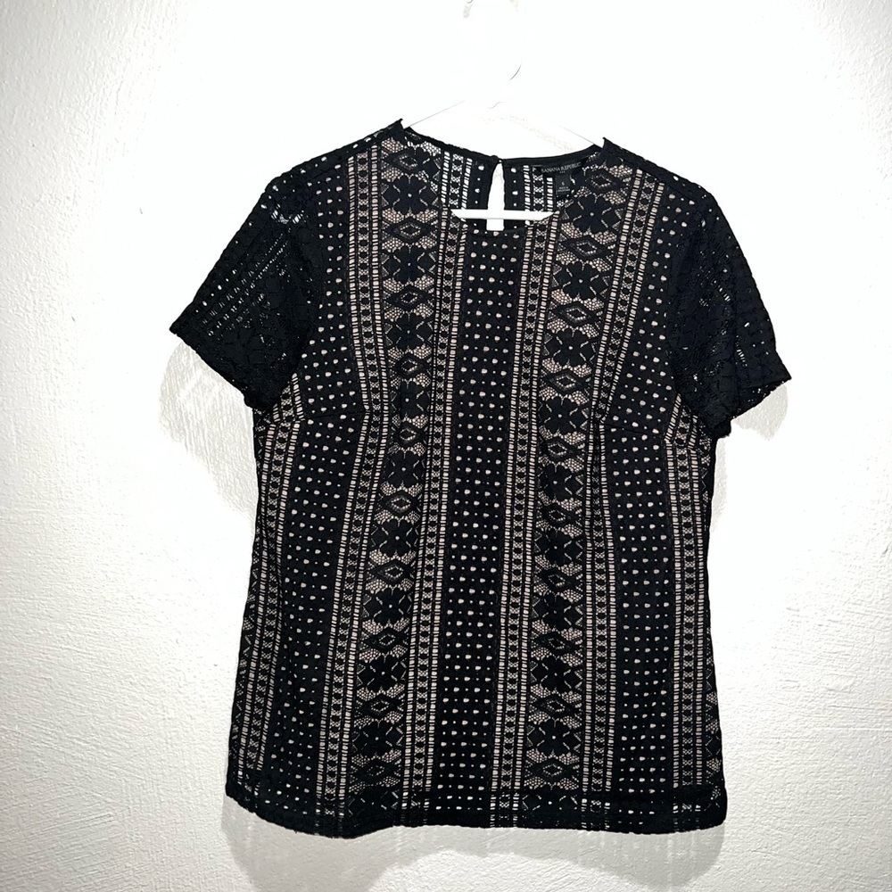 Banana Republic Black Lace Short Sleeve Blouse Top